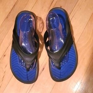Chaps Mens Flip Flop Sandals Black Blue Textured Footbed Size 13